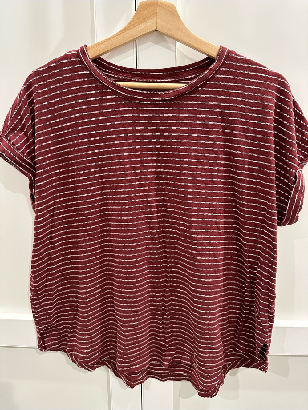 Maurices Rust/Burgundy and White Striped Short Sleeve Tee